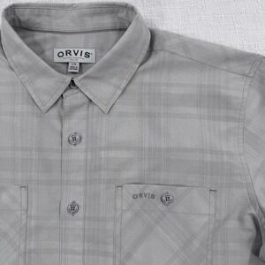 Orvis Classic Shirt Mens L Grey Plaid Short Sleeve Fishing Hiking Utility Tech